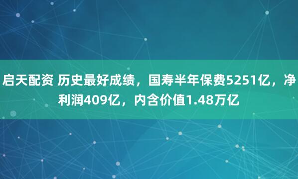 启天配资 历史最好成绩，国寿半年保费5251亿，净利润409亿，内含价值1.48万亿